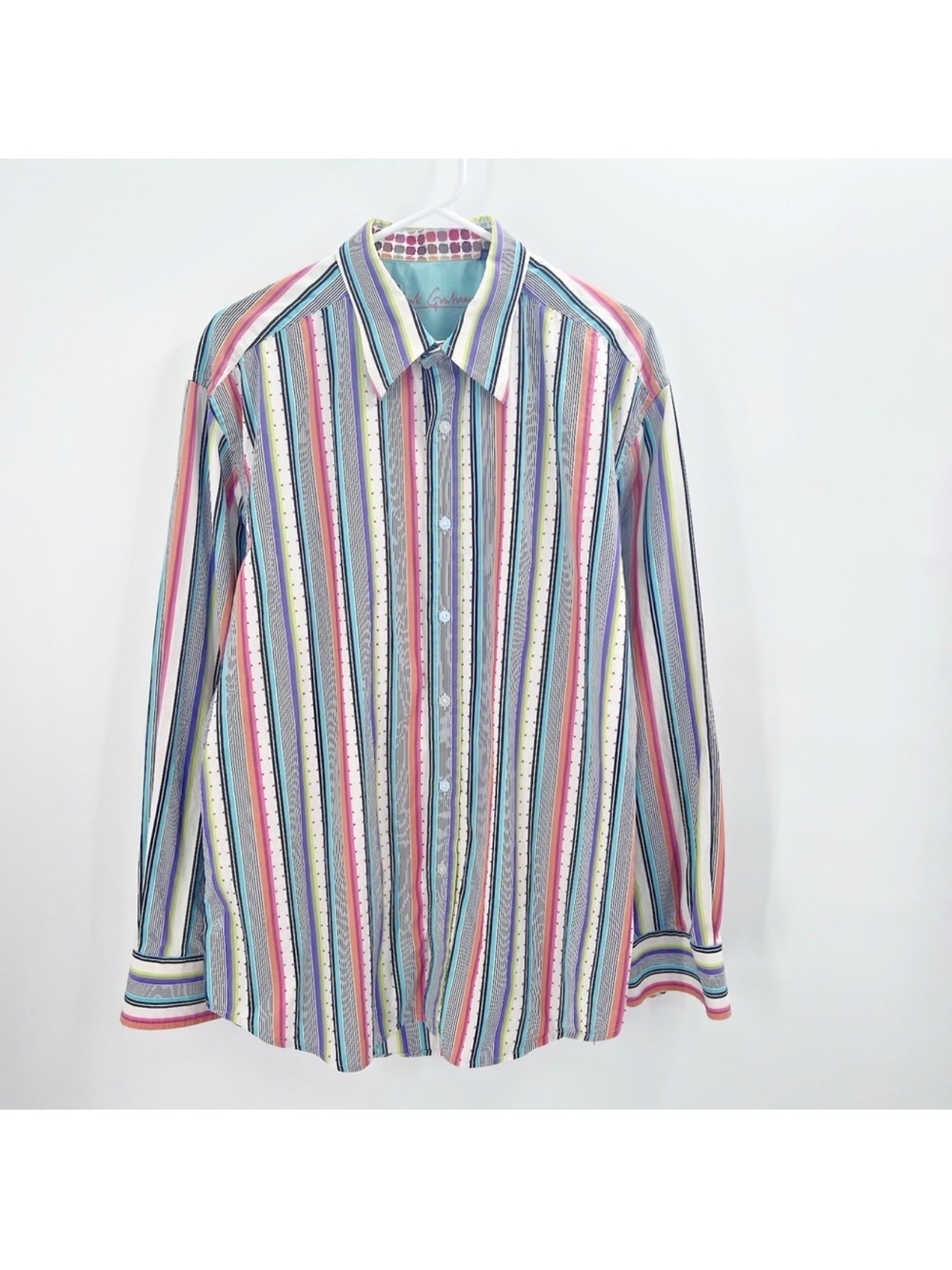 Robert Graham Colorful Striped Textured Embroidered Button Up Dress Shirt XL